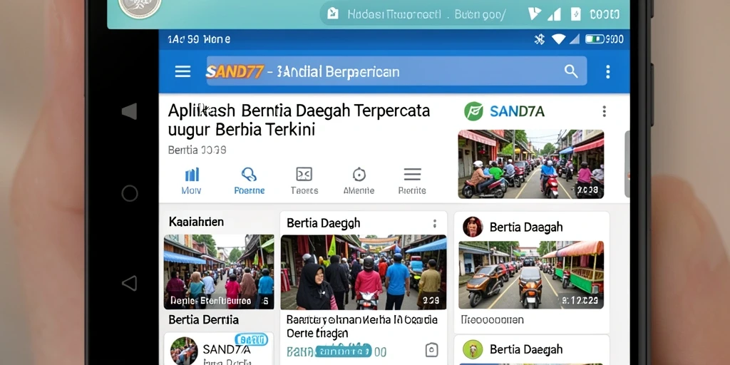 Antarmuka aplikasi SAND77 yang menarik dan fungsional untuk berita daerah.
