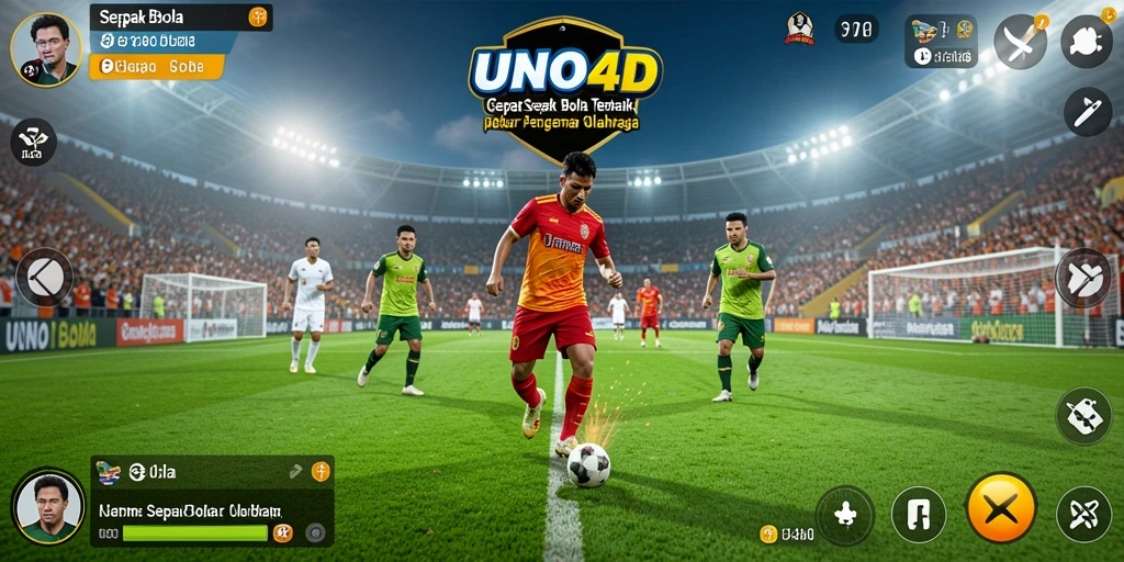 Tampilan antarmuka permainan sepak bola yang menarik dan interaktif.
