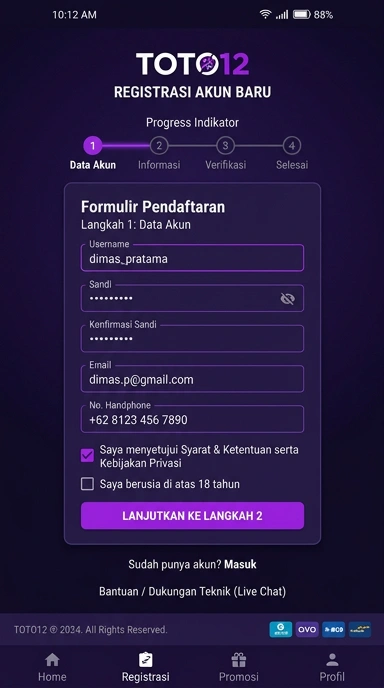 Cara Mudah Mendaftar Akun Baru toto12